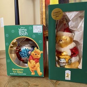 2 Winnie the Pooh blown glass ornaments